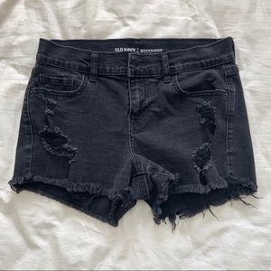 Distressed black shorts